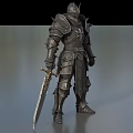 Game Movie Character In Spiked Dark Armor Holding Decorative Sword Medieval Fantasy Style