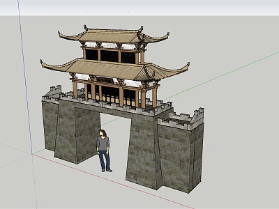 Ancient Architecture Traditional Gate Tower With Classic Eaves And Stone Archway 3d model