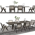 Modern Wooden Dining Table Set With Four Chairs And Green Plant Decoration
