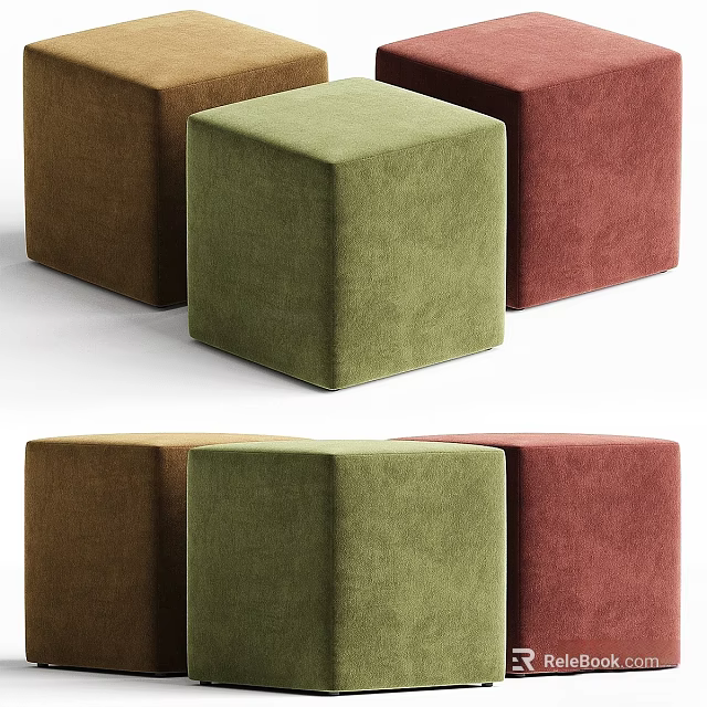 Green Brown Red Square Velvet Ottoman Stools For Living Room Seating Solutions 3d model 