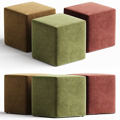 Green Brown Red Square Velvet Ottoman Stools For Living Room Seating Solutions 3d model