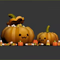 Cute Smiley Face Pumpkins With Colorful Candy Corn And Small Decorations 3d model