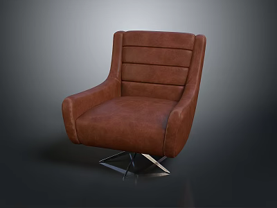 Stylish Modern Brown Leather Armchair With Ergonomic Design And Metal Base 3d model