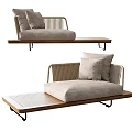 Natural Style Sectional Sofa With Rattan Accents Beige Cushions And Wooden Frame