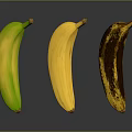 Three Bananas at Different Ripening Stages Green Yellow and Brown Spots