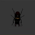 Detailed Realistic Beetle with Red Mandibles and Yellow Stripe on Dark Background