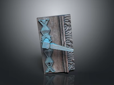 High Quality Metal Door Hardware Featuring Decorative Carved Wooden Panel and Secure Lock 3d model