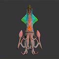 Colorful Spotted Octopus Featuring Vibrant Green Blue Orange Body And Pink Tentacles On Black Background