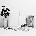 Stylish Decorative Ornament Set Featuring Vase Paintings Hourglass Geometric Decor Books And Candles