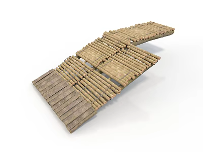Simple Wooden Bamboo Bridge Model With Logs And Planks Structure Design 3d model