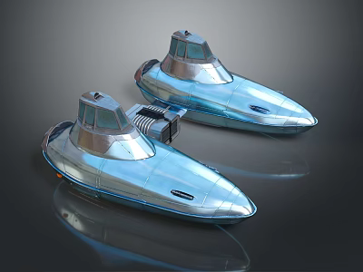 Two Shiny Futuristic Silver Boats With Sleek Streamlined Design And Transparent Cockpits 3d model