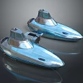 Two Shiny Futuristic Silver Boats With Sleek Streamlined Design And Transparent Cockpits