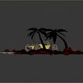 Yellow Off Road Vehicle Game Character Driving On Red Gray Terrain With Palm Trees