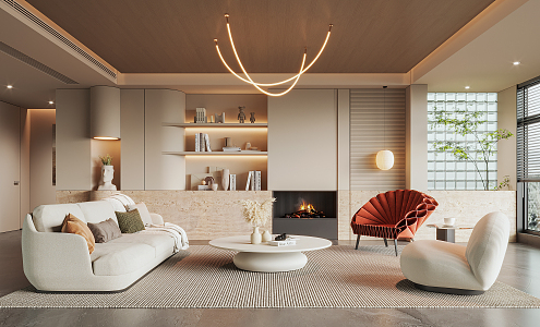 modern living room cream living room 3d model