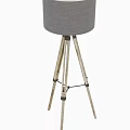 Modern Wooden Tripod Floor Lamp With Gray Fabric Lampshade And Minimalist Design
