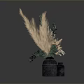 Decorative Plant Arrangement With Brown Pampas Plumes And Green Eucalyptus In Dark Vase