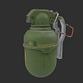 Green Fragmentation Grenade With Warning Label And Orange Pull Ring Design