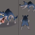 Cartoon Wolf Character Design With Front Side Back Views Blue Fur And Exaggerated Expression 3d model