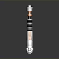Sci Fi Laser Weapon With Silver Metal Handle Black Stripes Red Accents And Reflective Surface