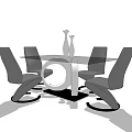 Modern Dining Table And Chairs Set With Curved Legs And Decorative Vases
