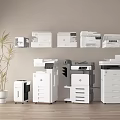 Various Office Appliances Including Multifunction Printers And Copiers In Modern Office