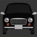Black Vintage Small Car With Front Grille Round Headlights Silver Door Handles On Reflective Surface