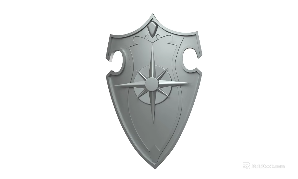 Gray Metal Shield With Star Design Pointed Top And Curved Notches Metal Texture 3d model 