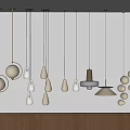 Modern Interior Design With Stylish Hanging Pendant Lights In Various Shapes And Materials 3d model