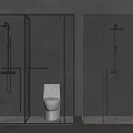 Stylish Shower System With Black And Gold Frame In Glass Enclosure Bathroom
