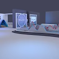 Modern Exhibition Booth Design With Top Display Screen Curved Counter And Side Screens