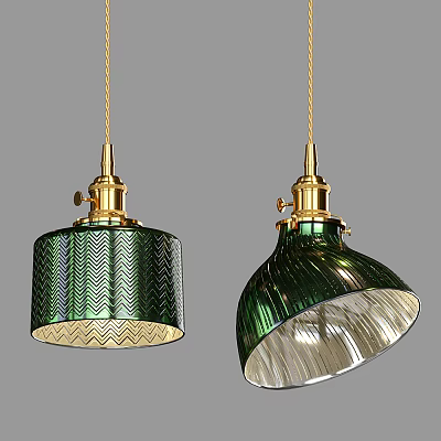 Green Pendant Lights With Gold Accents And Textured Glass Shades For Modern Interiors 3d model