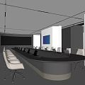 Modern Conference Room Interior With Large Table Ergonomic Chairs And Projector Screen