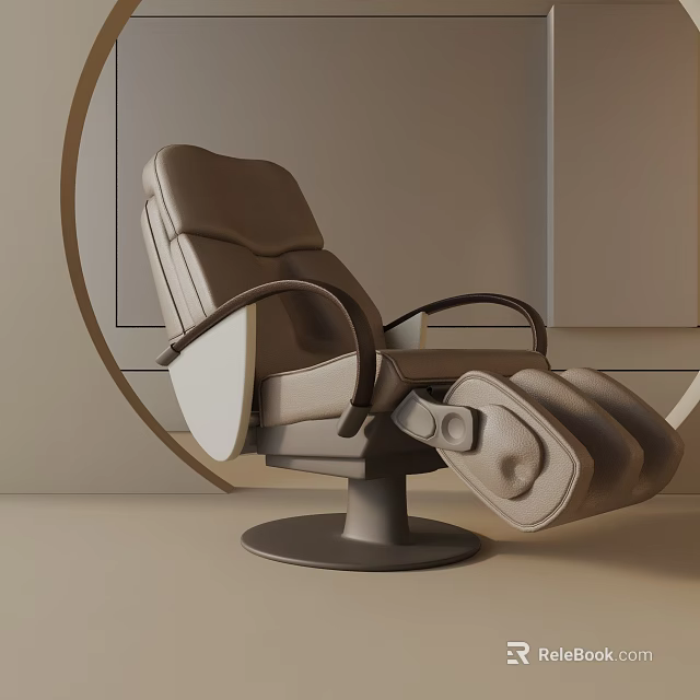 Modern Brown Recliner Chair With Adjustable Footrest Swivel Round Base Minimalist Interior 3d model 