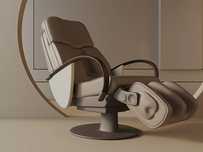 Modern Brown Recliner Chair With Adjustable Footrest Swivel Round Base Minimalist Interior 3d model