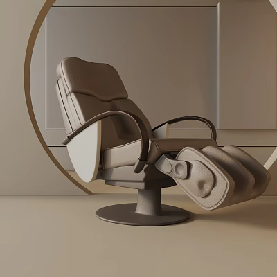 Modern Brown Recliner Chair With Adjustable Footrest Swivel Round Base Minimalist Interior 3d model