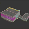 Modern Industrial Building With Flat Roof And Large Glass Windows Attached Structure