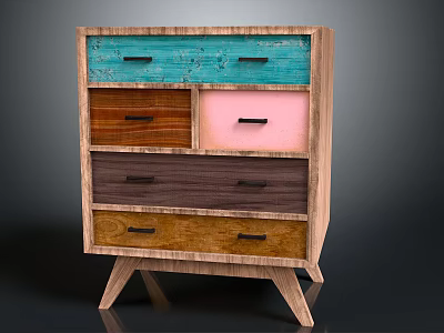 Vintage Colorful Wooden Dresser With Various Colored Drawers And Three Legs 3d model