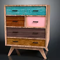 Vintage Colorful Wooden Dresser With Various Colored Drawers And Three Legs