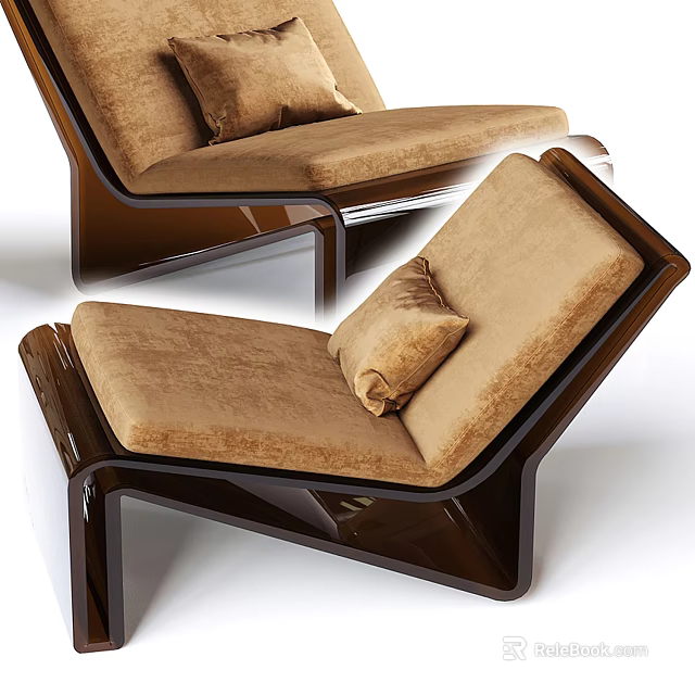 Modern Comfortable Leisure Chair with Wooden Frame and Beige Cushion Pillow 3d model 