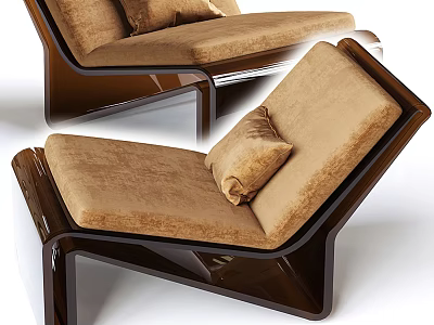 Modern Comfortable Leisure Chair with Wooden Frame and Beige Cushion Pillow 3d model
