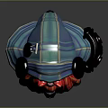 Vibrant Biomechanical Character Creature with Long Red Orange Striped Hair and Mechanical Headgear Purple Accents