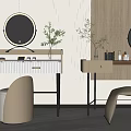 Modern Minimalist Dressing Table Interior With Round Mirrors Green Plants And Stools 3d model