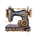 Vintage Ornate Sewing Machine With Gold Blue Accents And Intricate Gears