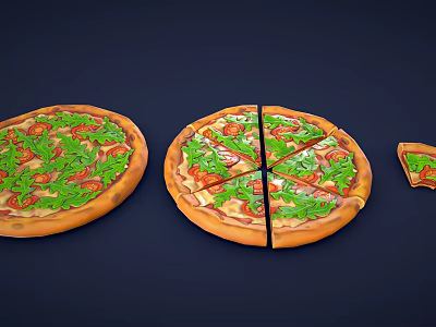Fresh Italian Pizza with Tomato and Arugula Toppings Whole and Sliced with Extra Piece 3d model