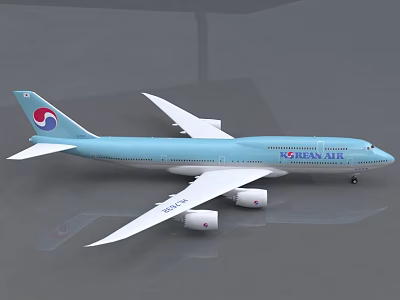 Korean Air Light Blue Passenger Airplane Model With Four Engines And Tail Logo 3d model