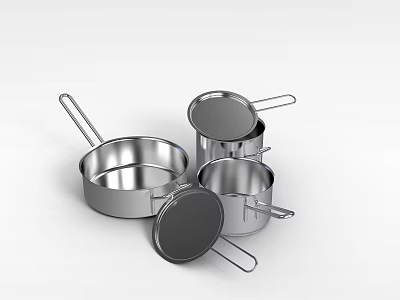 Stainless Steel Cooking Pots With Lids And Handles In Various Sizes 3d model