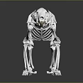Silver Dinosaur Skeleton Display With Reflective Surface And Detailed Bone Structure 3d model