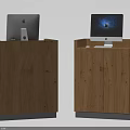 Stylish Wooden Reception Desk With Computer Monitors On Top Surface 3d model