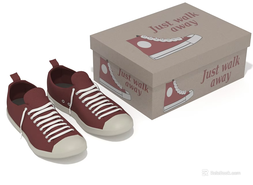 Red Canvas Shoes With Just Walk Away Printed Shoe Box Design Style 3d model 