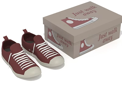 Red Canvas Shoes With Just Walk Away Printed Shoe Box Design Style 3d model